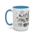 Rocky Mountain Coffee Mug | National Park Hiking Camping Gift | Accent Color Ceramic 11oz 15oz
