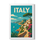 Italian Cliffside Coast Italy Framed Poster | Vintage Travel Wall Art | Black Walnut White Frame | 16x24 20x30