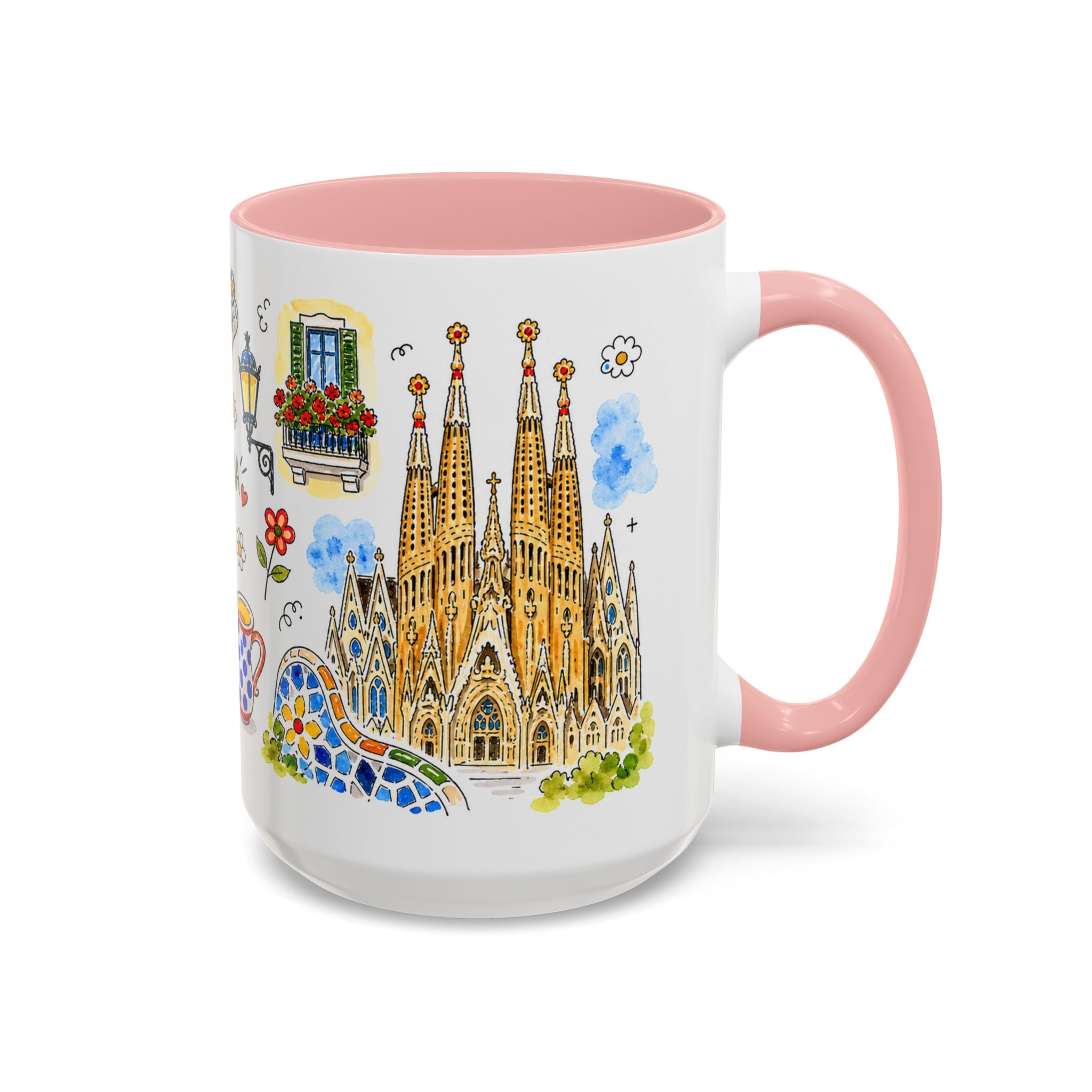 Barcelona Travel Mug | European City Souvenir Accent Coffee Mug | 11oz 15oz Ceramic Cup