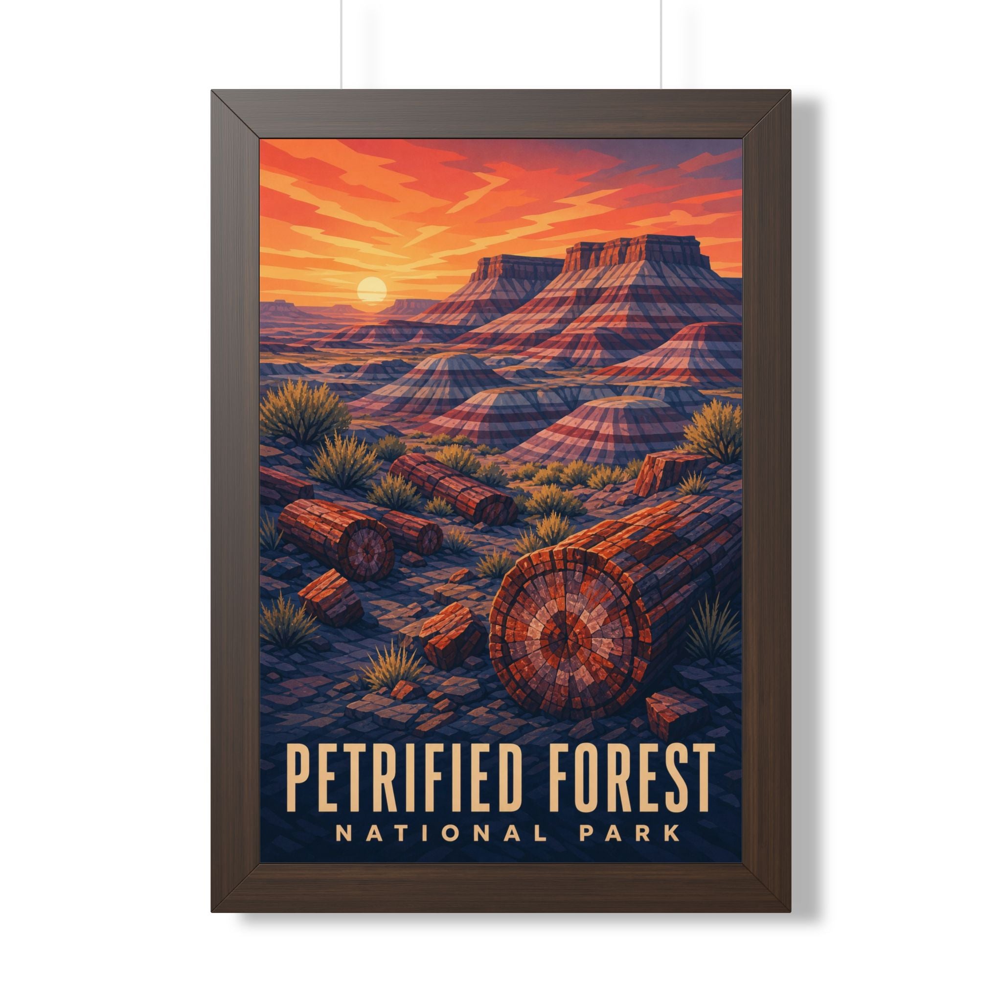 Petrified Forest National Park Framed Poster | Vintage Travel Wall Art | Black Walnut White Frame | 16x24 20x30