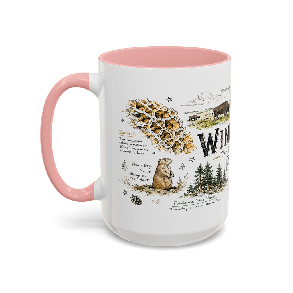Wind Cave National Park Coffee Mug | South Dakota Cave Bison Prairie Gift | Accent Color Ceramic 11oz 15oz