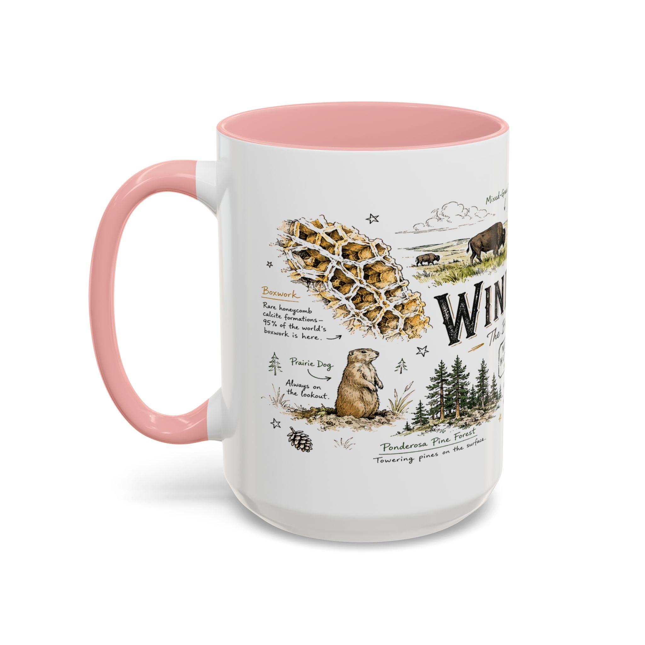 Wind Cave National Park Coffee Mug | South Dakota Cave Bison Prairie Gift | Accent Color Ceramic 11oz 15oz