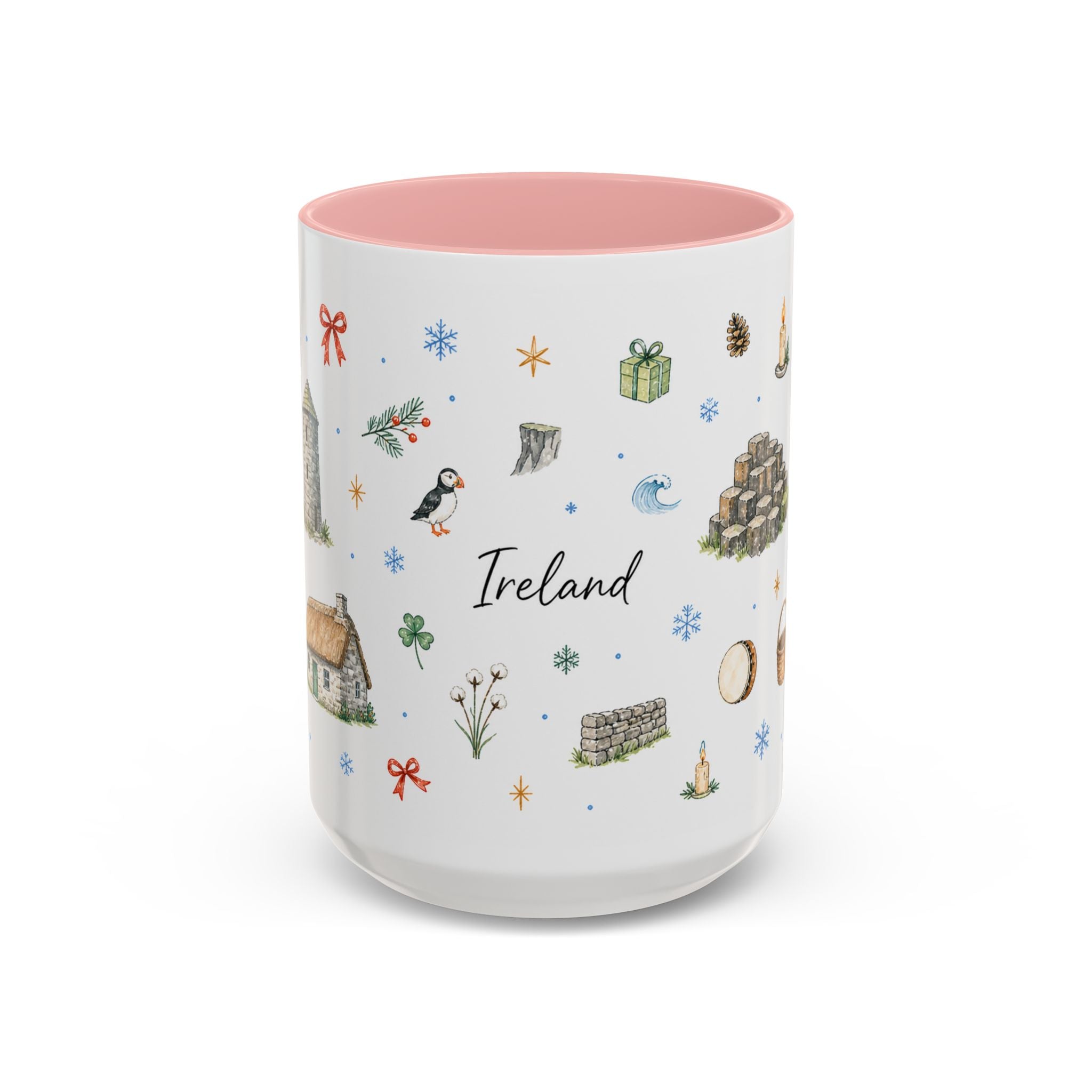 Ireland Christmas Mug | Watercolor Travel Souvenir | Holiday Gift | Accent Ceramic Coffee Cup 11oz 15oz