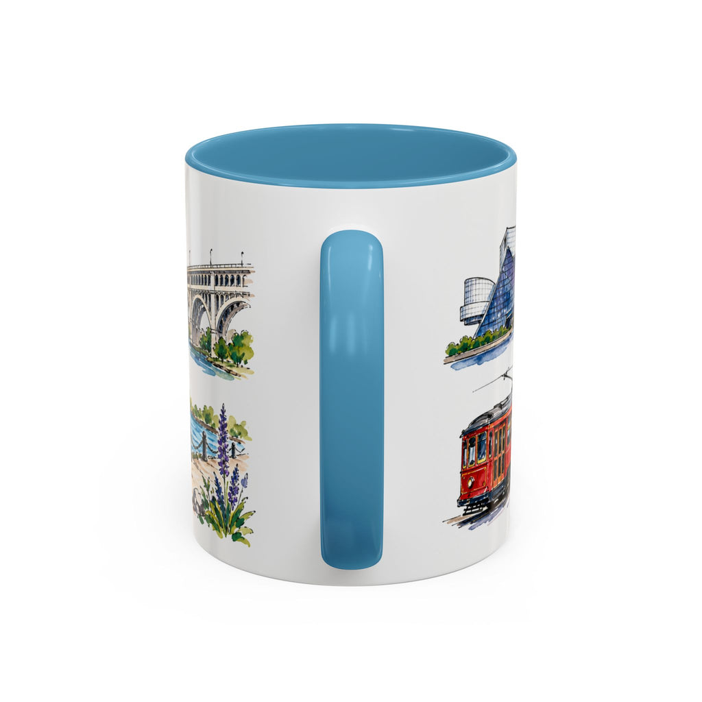 Cleveland Illustrated Travel Mug | City Souvenir Accent Coffee Mug | 11oz 15oz Ceramic Cup