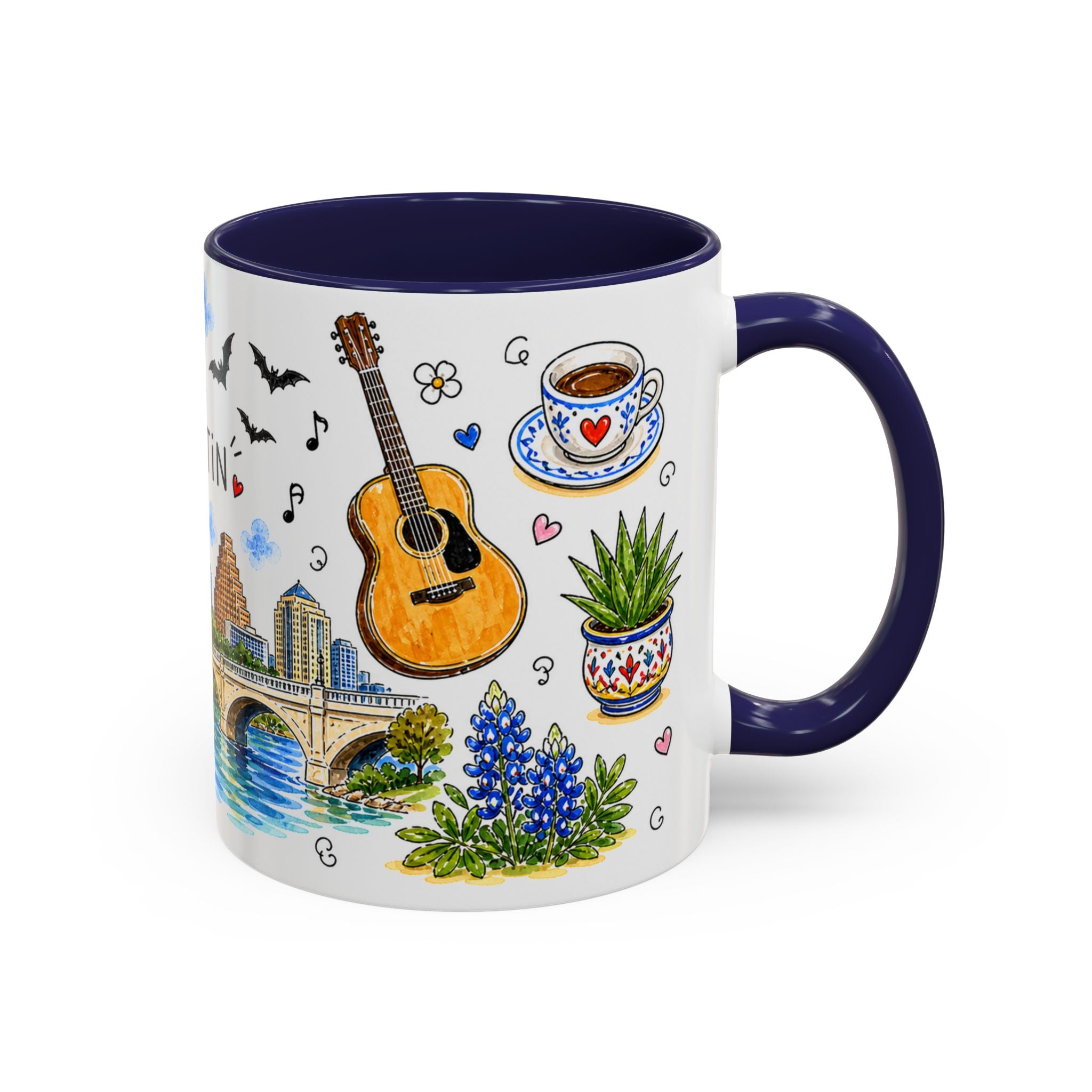Austin Illustrated Travel Mug | City Souvenir Accent Coffee Mug | 11oz 15oz Ceramic Cup