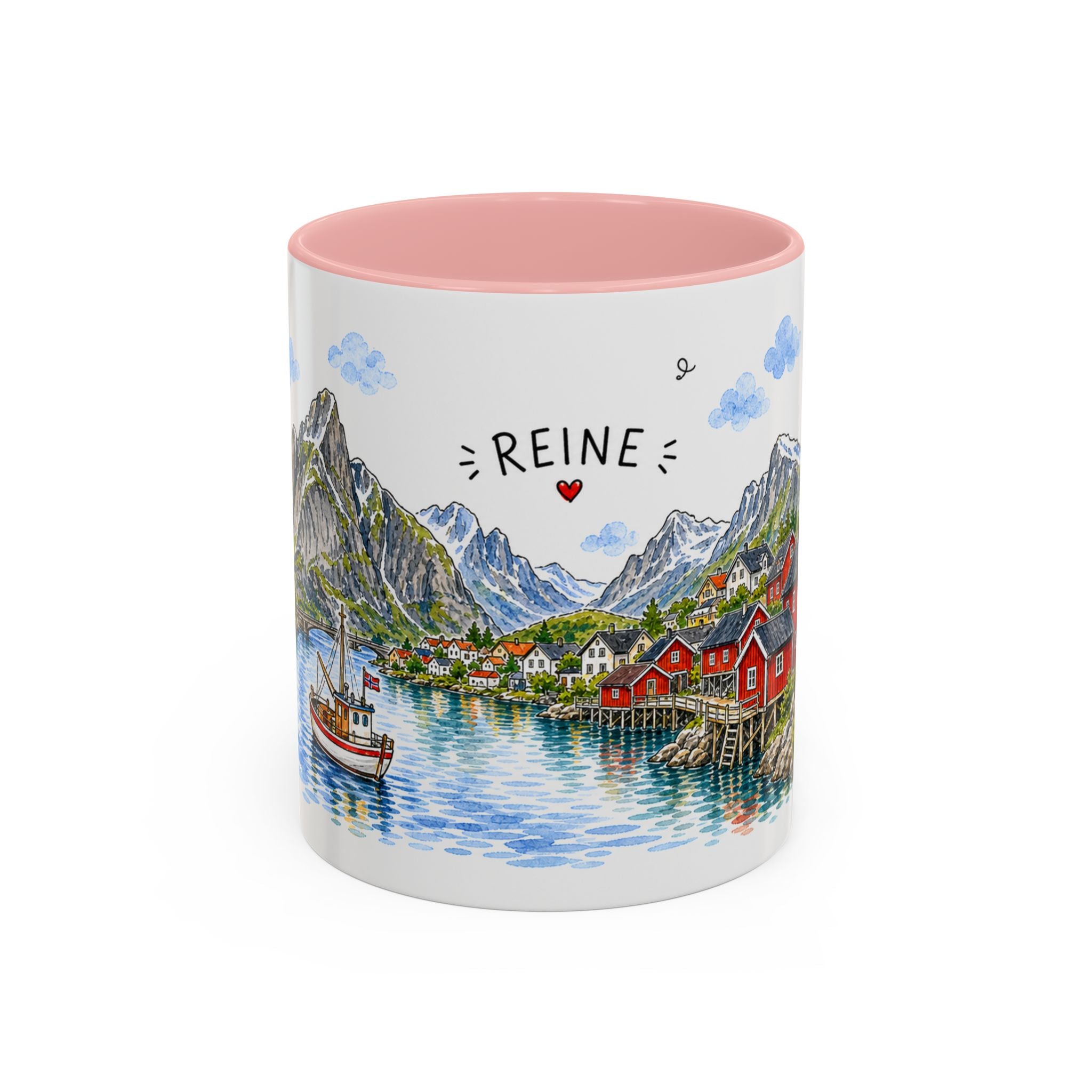 Reine Illustrated Travel Mug | Norway Souvenir Accent Coffee Mug | 11oz 15oz Ceramic Cup
