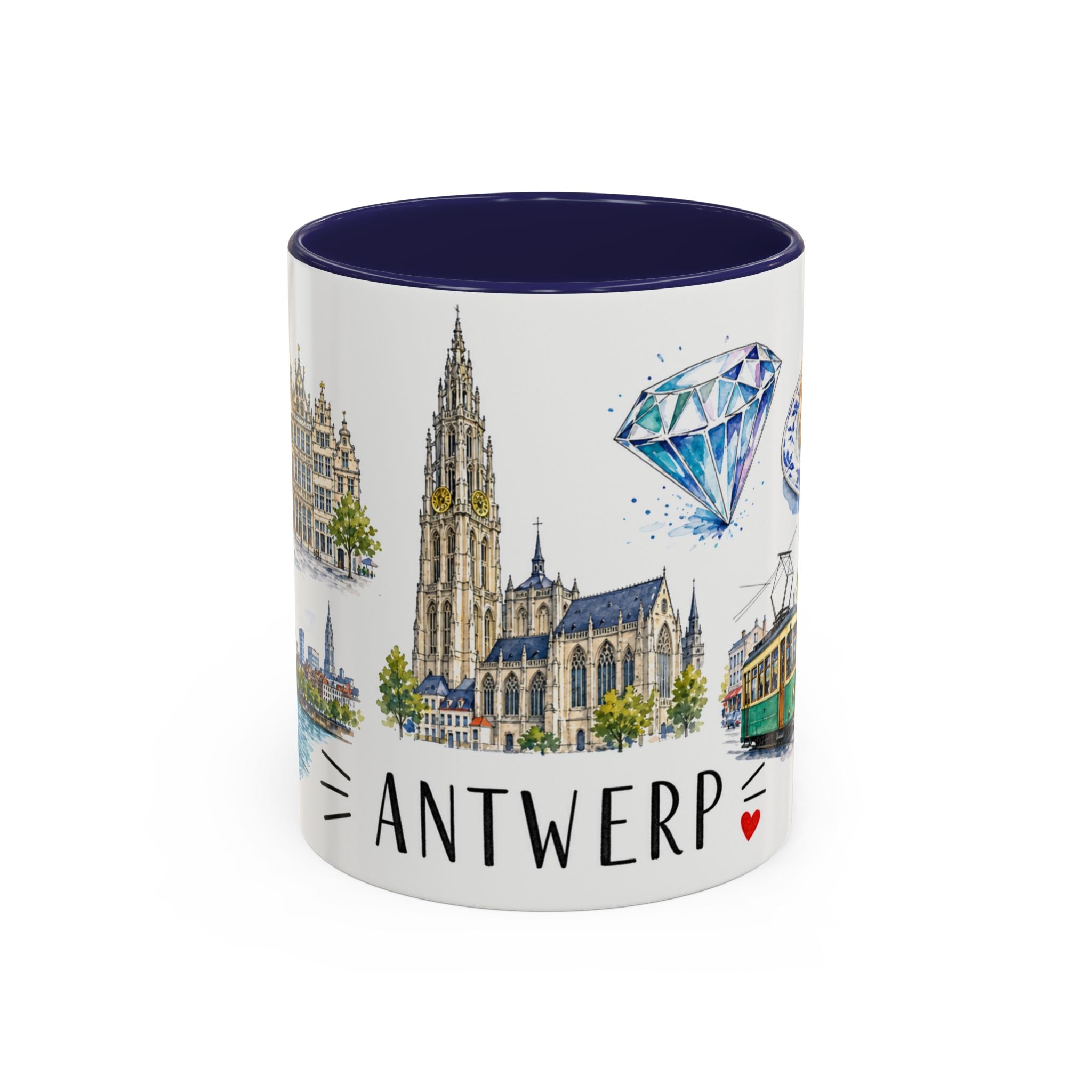 Antwerp Illustrated Travel Mug | City Souvenir Accent Coffee Mug | 11oz 15oz Ceramic Cup