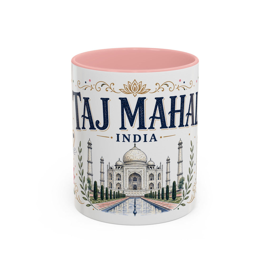 Taj Mahal Coffee Mug | Travel Destination Souvenir Gift | Accent Color Ceramic 11oz 15oz