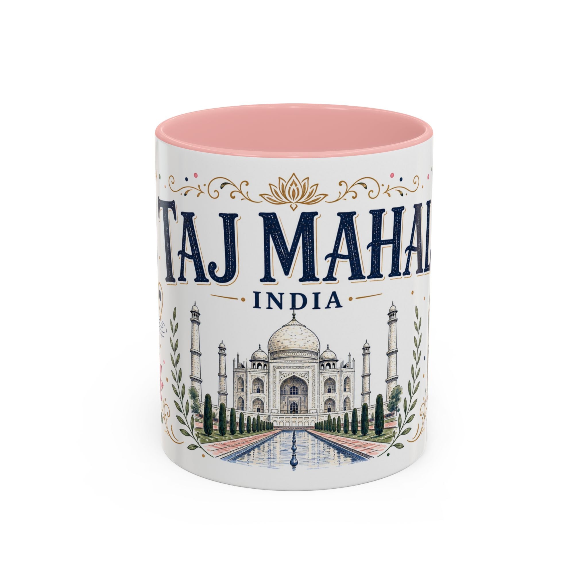 Taj Mahal Coffee Mug | Travel Destination Souvenir Gift | Accent Color Ceramic 11oz 15oz