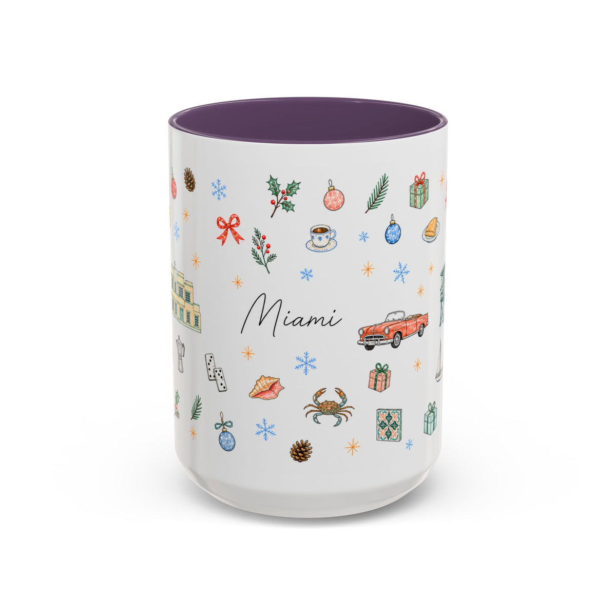 Miami Christmas Mug | Watercolor Art Deco City Souvenir (11oz/15oz)