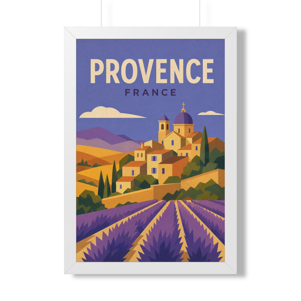 Provence France Framed Poster | Vintage Travel Wall Art | Black Walnut White Frame | 16x24 20x30