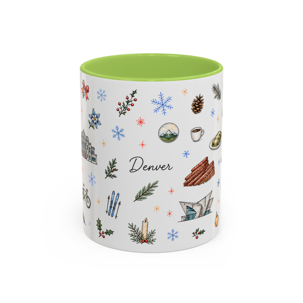 Denver Christmas Mug | Watercolor City Souvenir, Holiday Travel Gift (11oz/15oz)