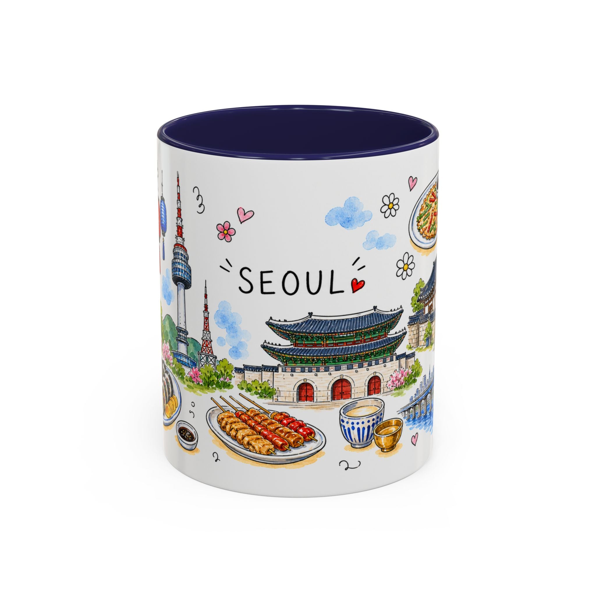 Seoul Illustrated Travel Mug | City Souvenir Accent Coffee Mug | 11oz 15oz Ceramic Cup