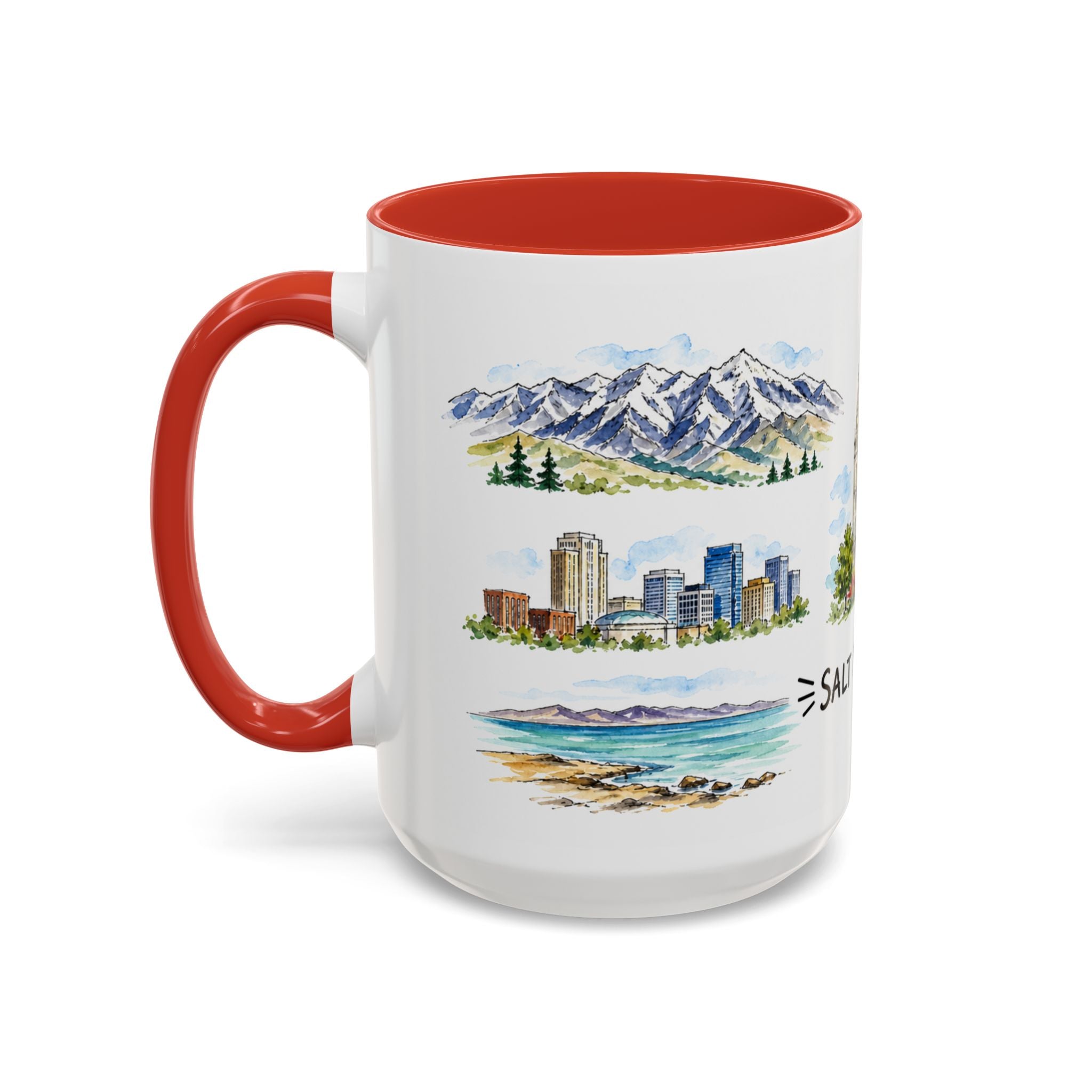 Salt Lake City Illustrated Travel Mug | City Souvenir Accent Coffee Mug | 11oz 15oz Ceramic Cup