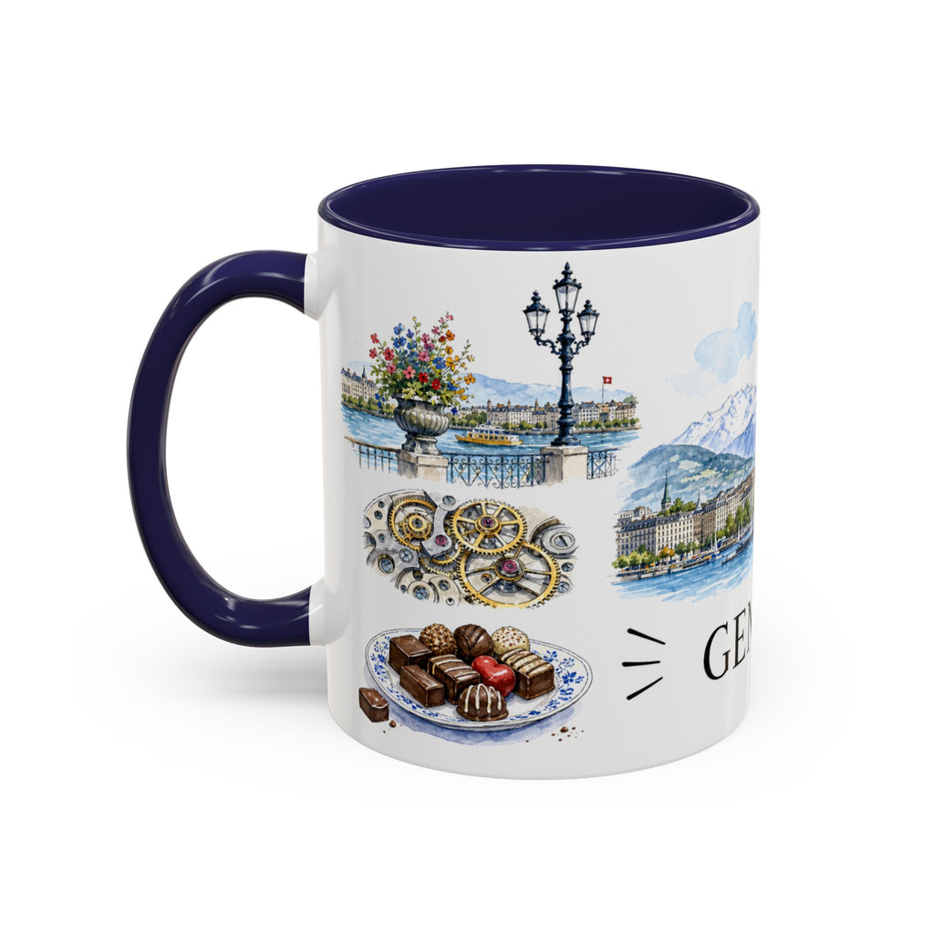 Geneva Illustrated Travel Mug | City Souvenir Accent Coffee Mug | 11oz 15oz Ceramic Cup
