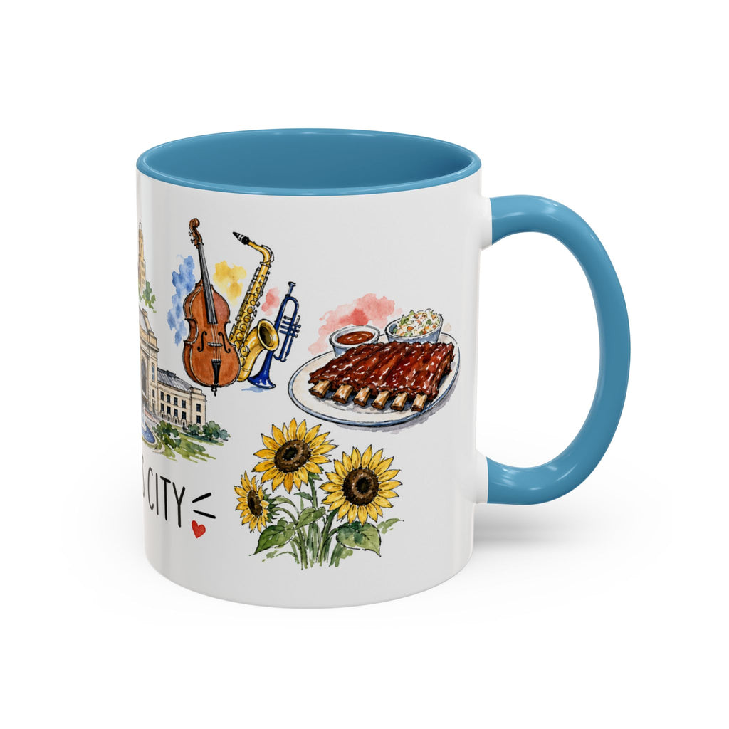 Kansas City Illustrated Travel Mug | City Souvenir Accent Coffee Mug | 11oz 15oz Ceramic Cup