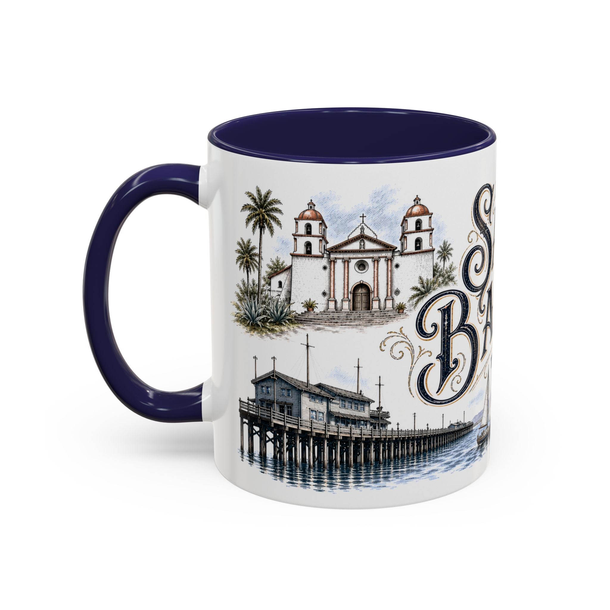 Santa Barbara Coffee Mug | United States Travel Souvenir | Vintage Illustrated City Gift | 11 oz 15 oz Accent Mug
