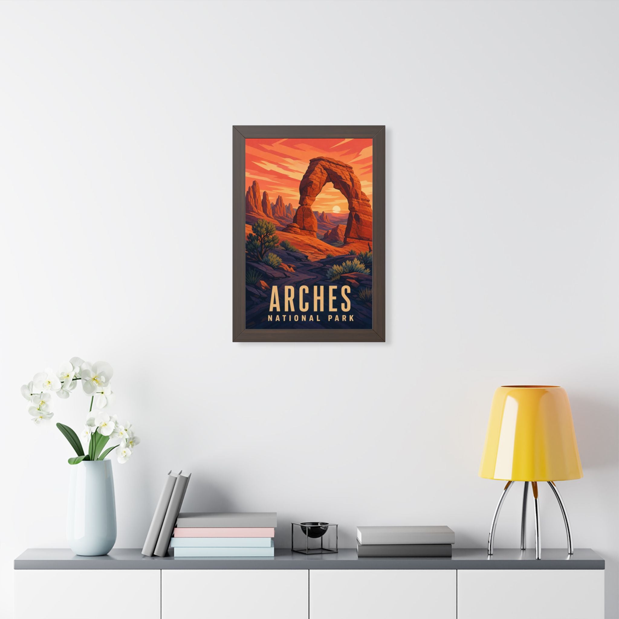Arches National Park Framed Poster | Vintage Travel Wall Art | Black Walnut White Frame | 16x24 20x30