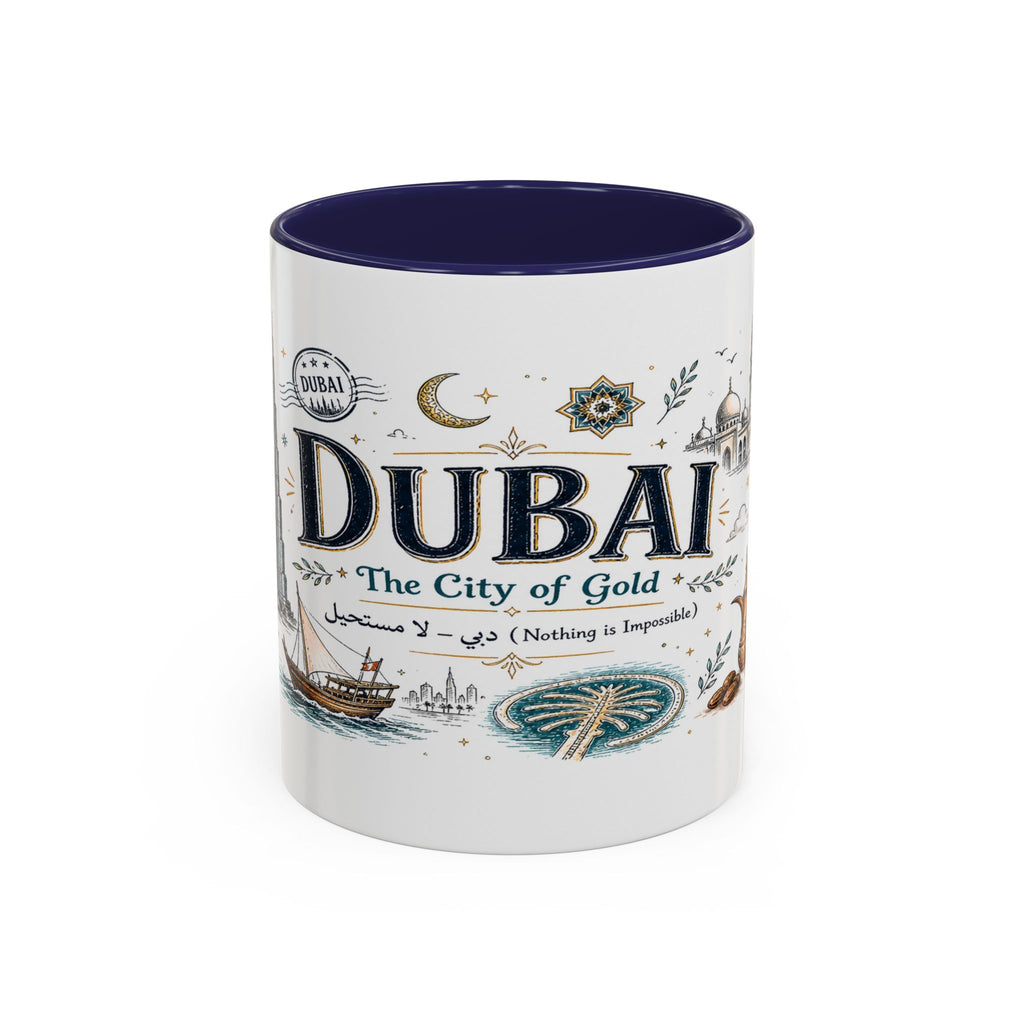 Dubai Coffee Mug | UAE Souvenir Travel Gift | Accent Color Ceramic 11oz 15oz