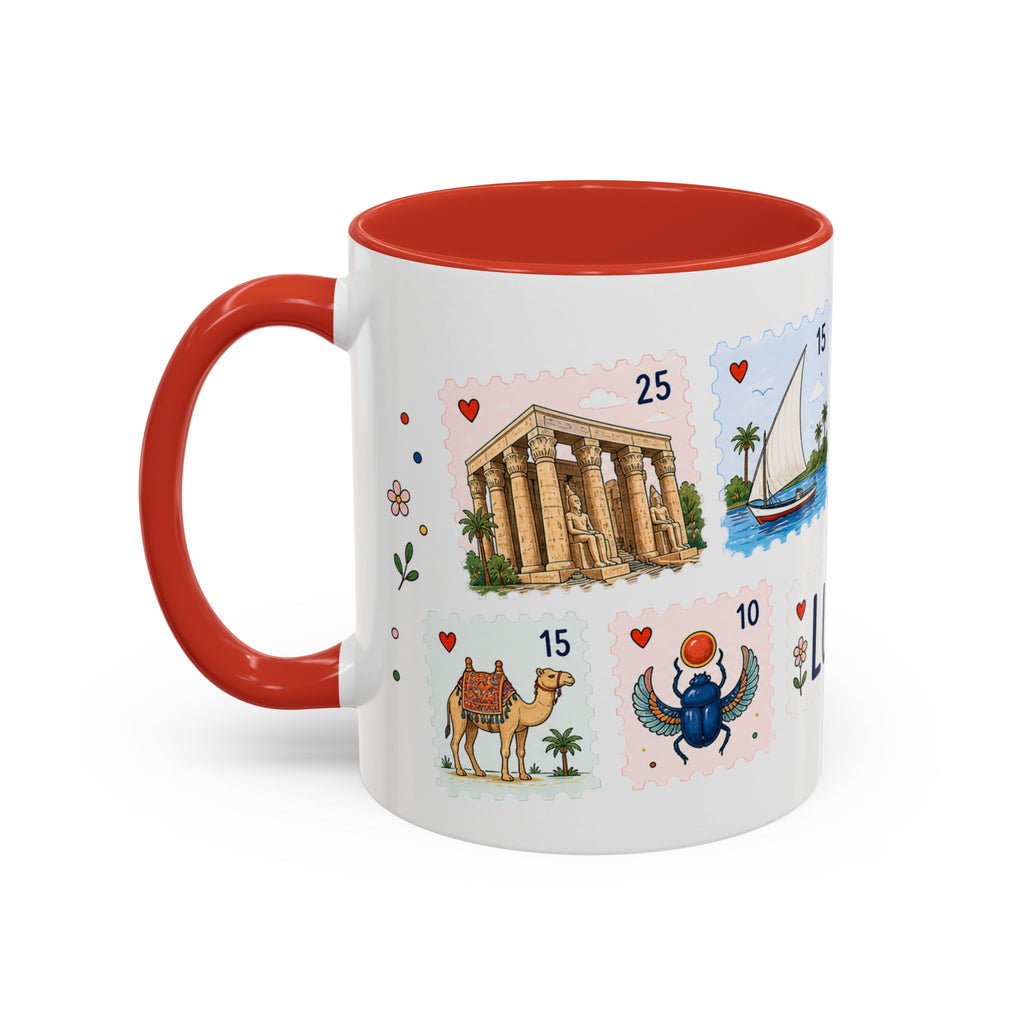 Luxor Coffee Mug | Postage Stamp Collage Mug | Travel Souvenir Accent Cup 11oz 15oz