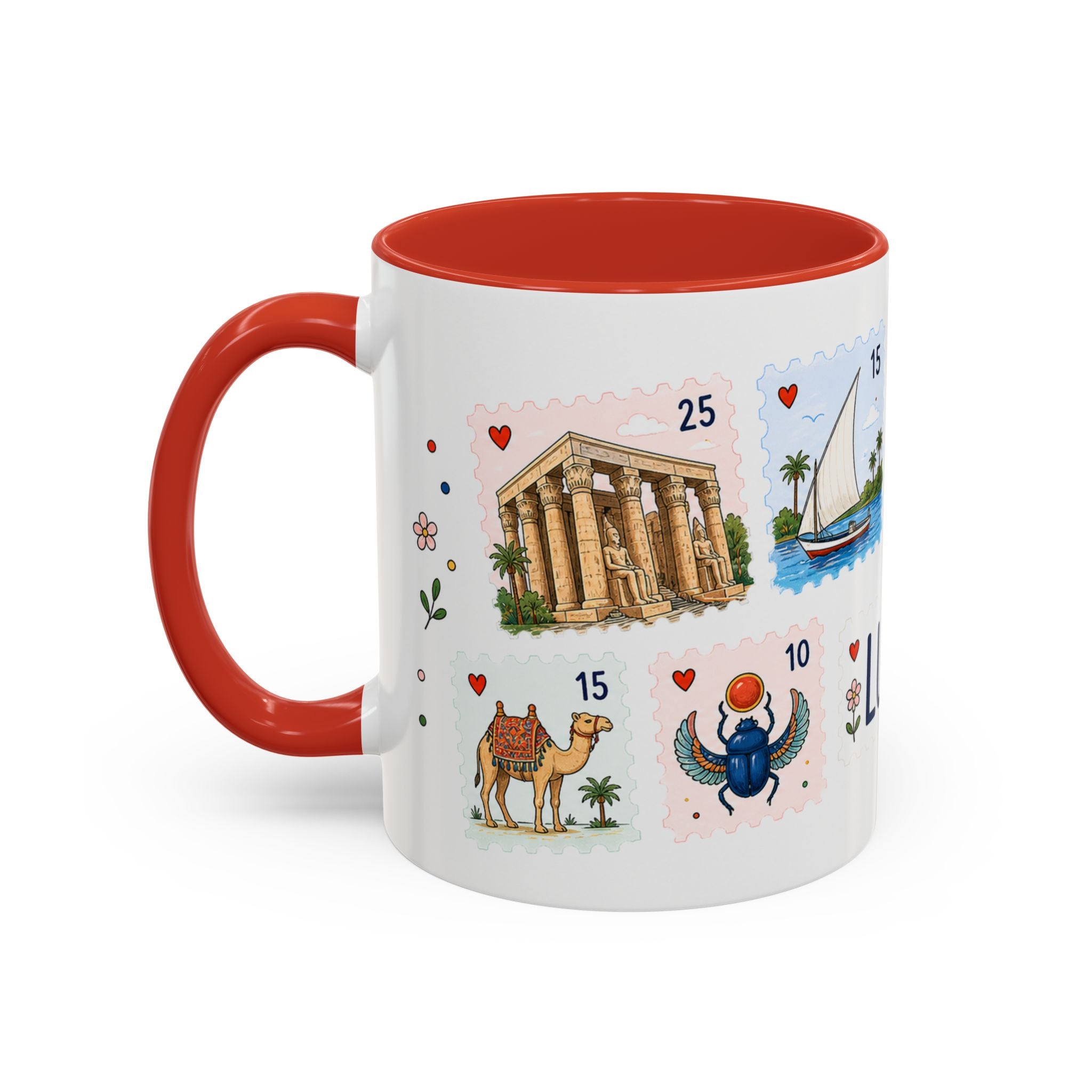 Luxor Coffee Mug | Postage Stamp Collage Mug | Travel Souvenir Accent Cup 11oz 15oz