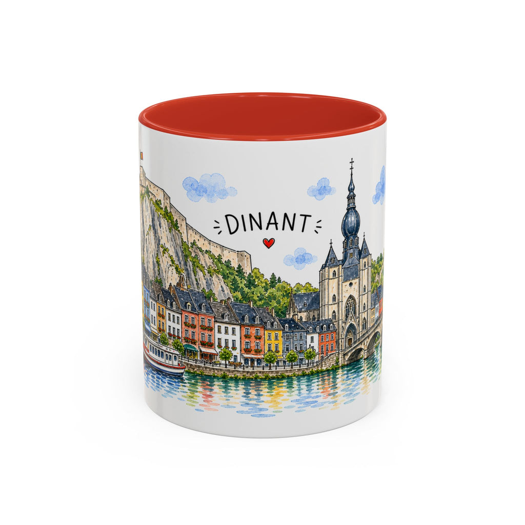 Dinant Illustrated Travel Mug | Belgium Souvenir Accent Coffee Mug | 11oz 15oz Ceramic Cup