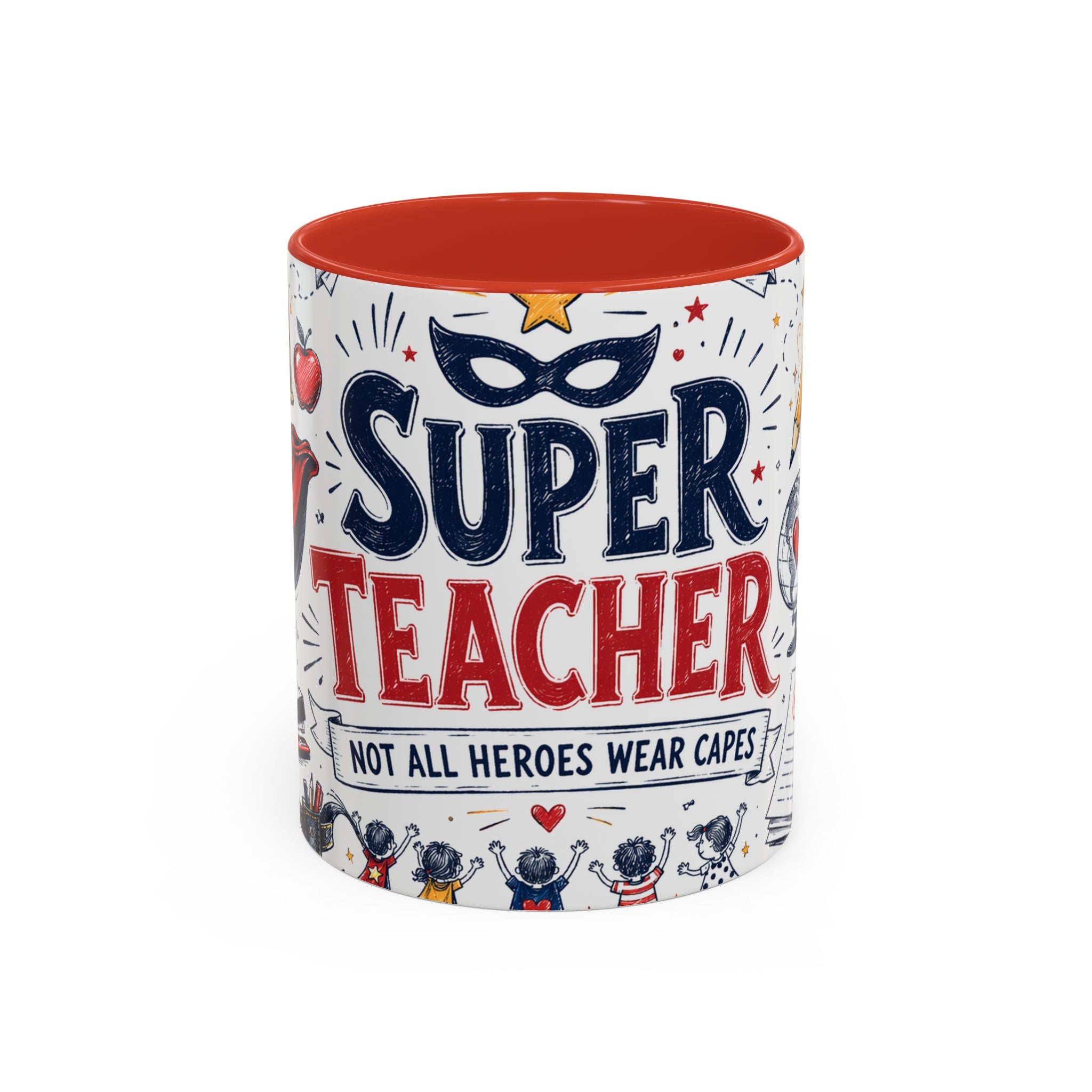 Super Teacher Coffee Mug | All Heroes Wear Capes Teacher Gift | Accent Color Ceramic 11oz 15oz