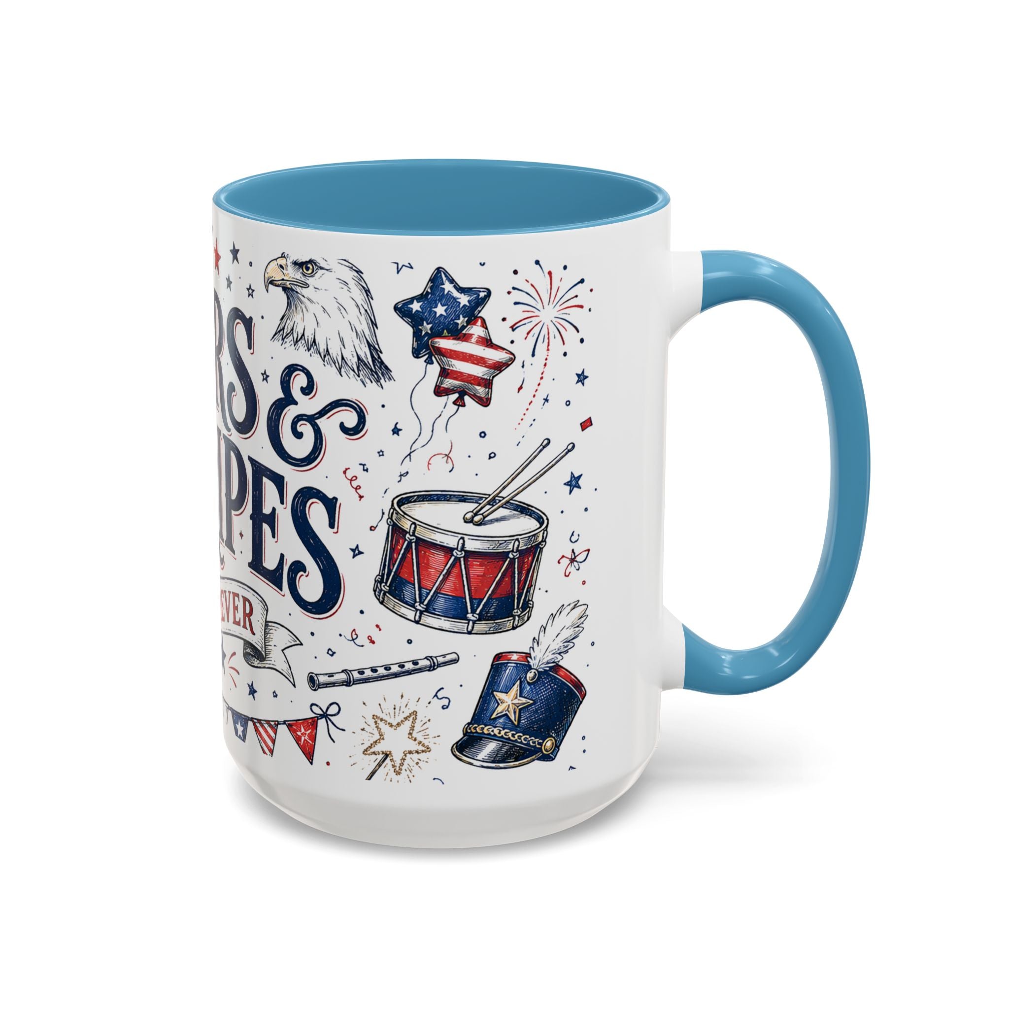 Stars and Stripes Forever Coffee Mug | Patriotic 4th of July Gift | Accent Color Ceramic 11oz 15oz