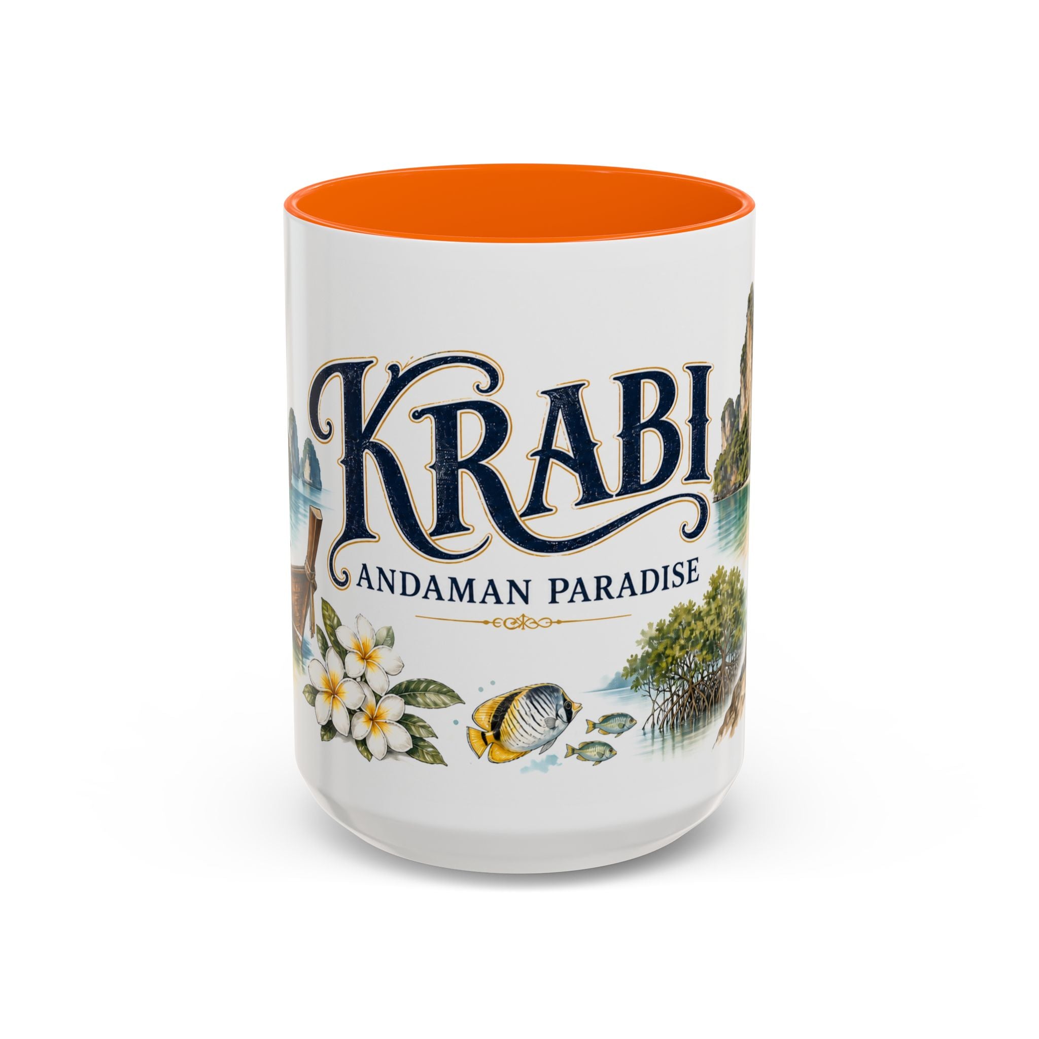Krabi Coffee Mug | Thailand Travel Souvenir | Vintage Illustrated City Gift | 11 oz 15 oz Accent Mug