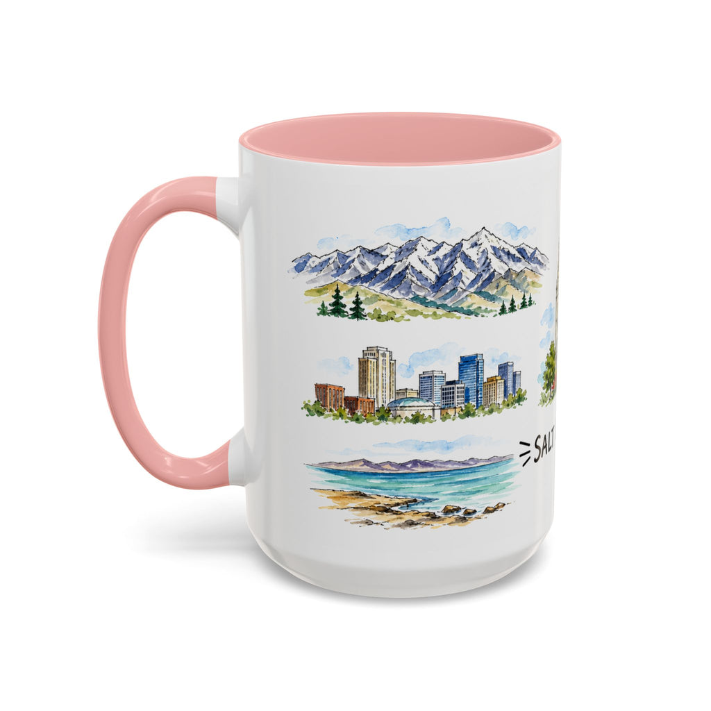 Salt Lake City Illustrated Travel Mug | City Souvenir Accent Coffee Mug | 11oz 15oz Ceramic Cup