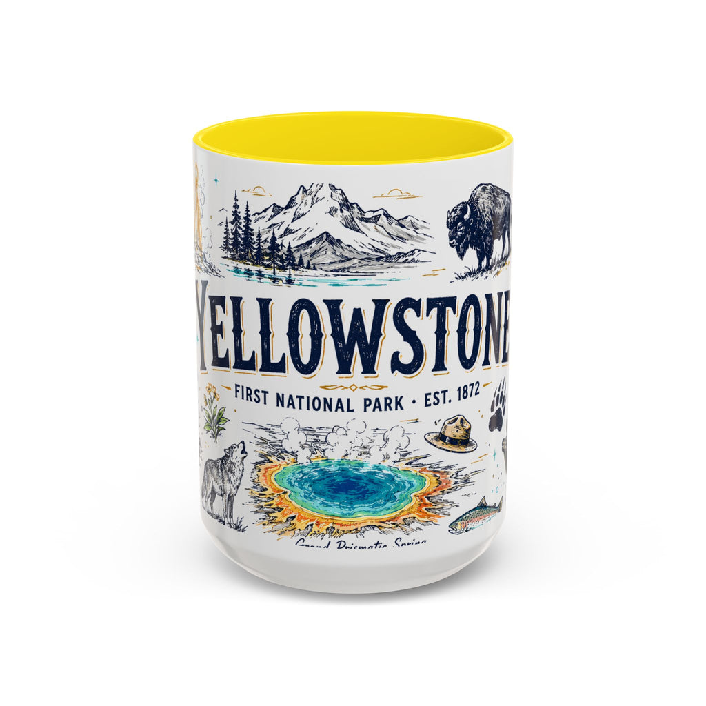 Yellowstone National Park Coffee Mug | Hiking Camping Nature Gift | Accent Color Ceramic 11oz 15oz