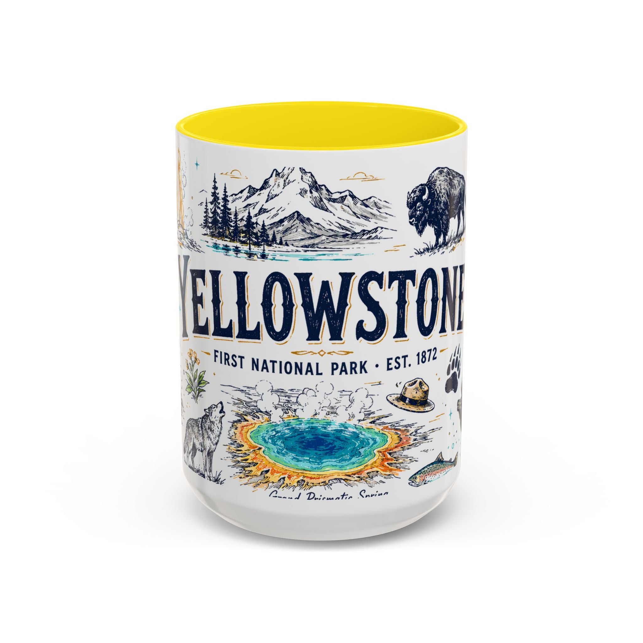 Yellowstone National Park Coffee Mug | Hiking Camping Nature Gift | Accent Color Ceramic 11oz 15oz