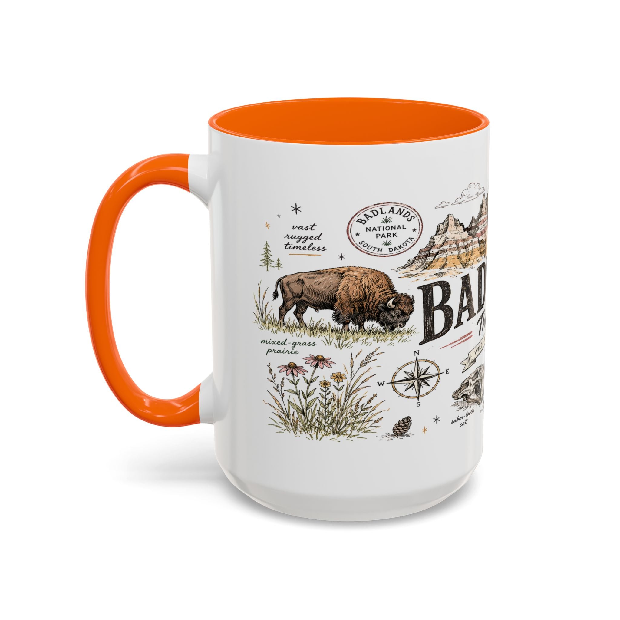 Badlands National Park Coffee Mug | South Dakota Prairie Fossil Hiking Gift | Accent Color Ceramic 11oz 15oz