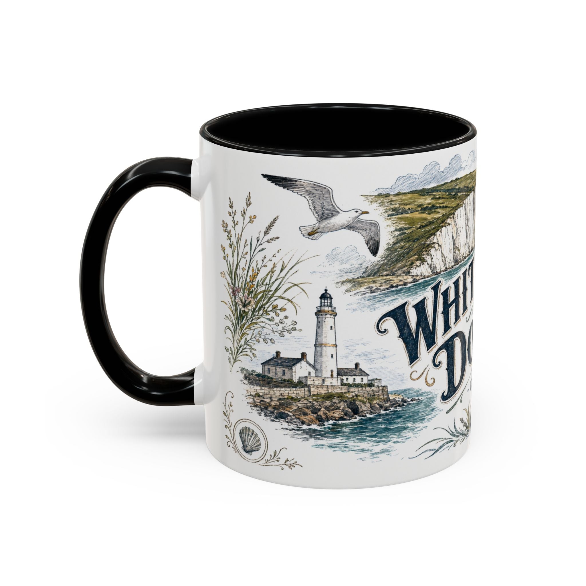White Cliffs of Dover Mug, England Travel Souvenir, Bucket List Gift, Accent Ceramic Coffee Mug 11oz 15oz
