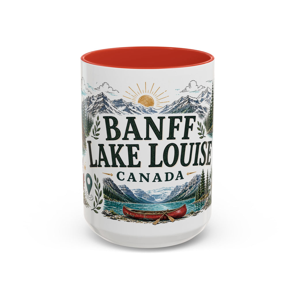Banff Lake Louise Coffee Mug | Travel Destination Souvenir Gift | Accent Color Ceramic 11oz 15oz