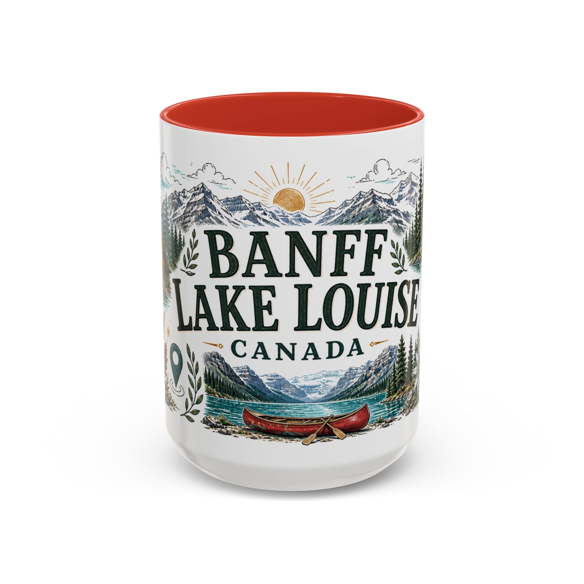 Banff Lake Louise Coffee Mug | Travel Destination Souvenir Gift | Accent Color Ceramic 11oz 15oz