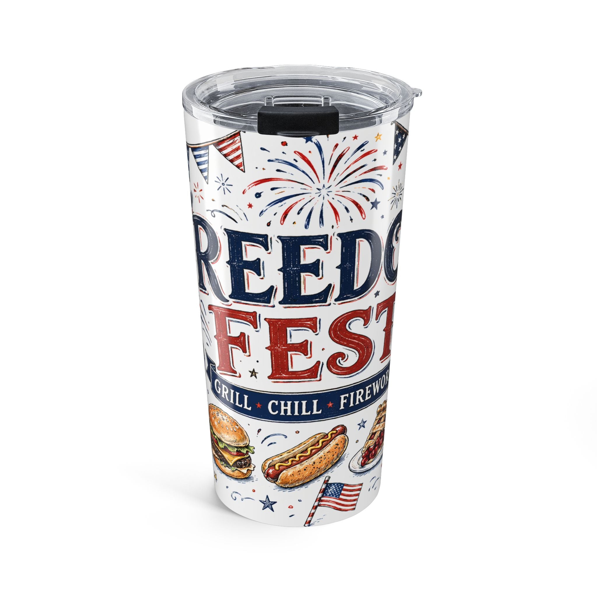 Freedom Fest 20oz Tumbler | Grill Chill Fireworks 4th of July | Insulated Stainless Steel Travel Cup