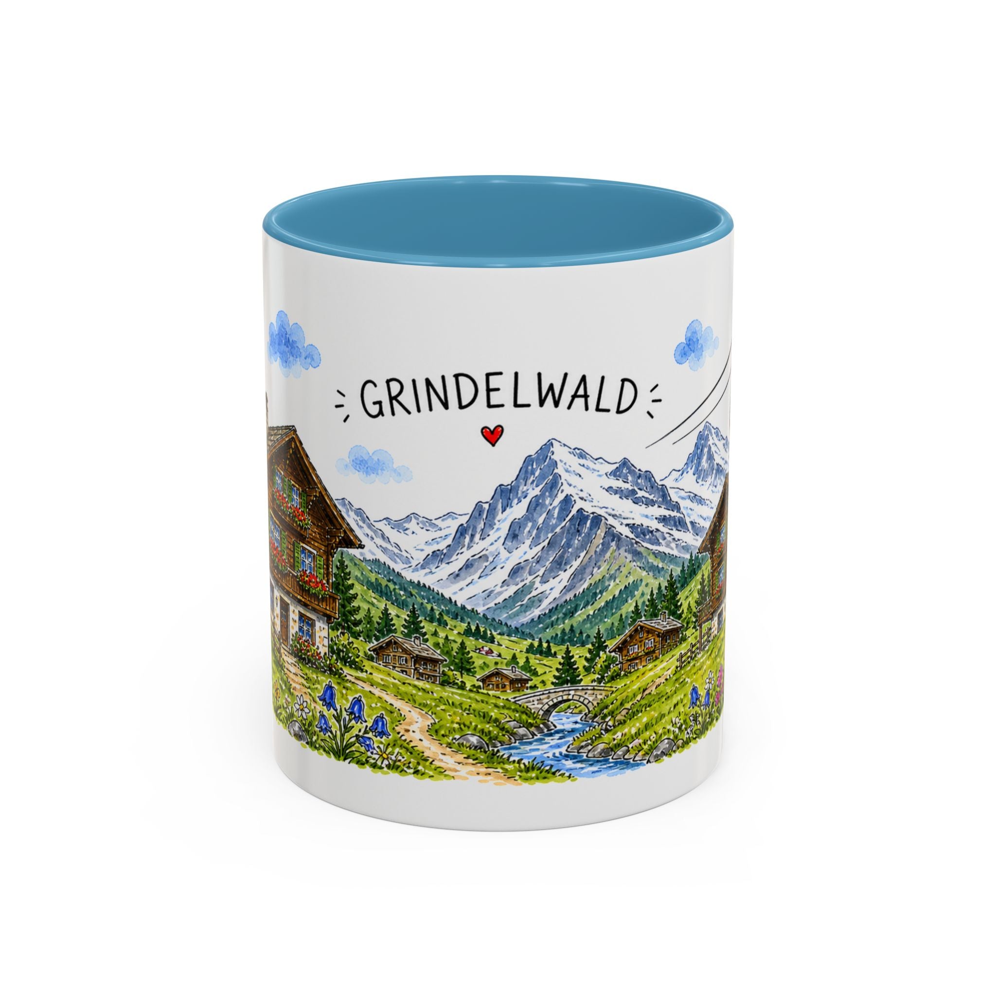 Grindelwald Illustrated Travel Mug | Switzerland Souvenir Accent Coffee Mug | 11oz 15oz Ceramic Cup