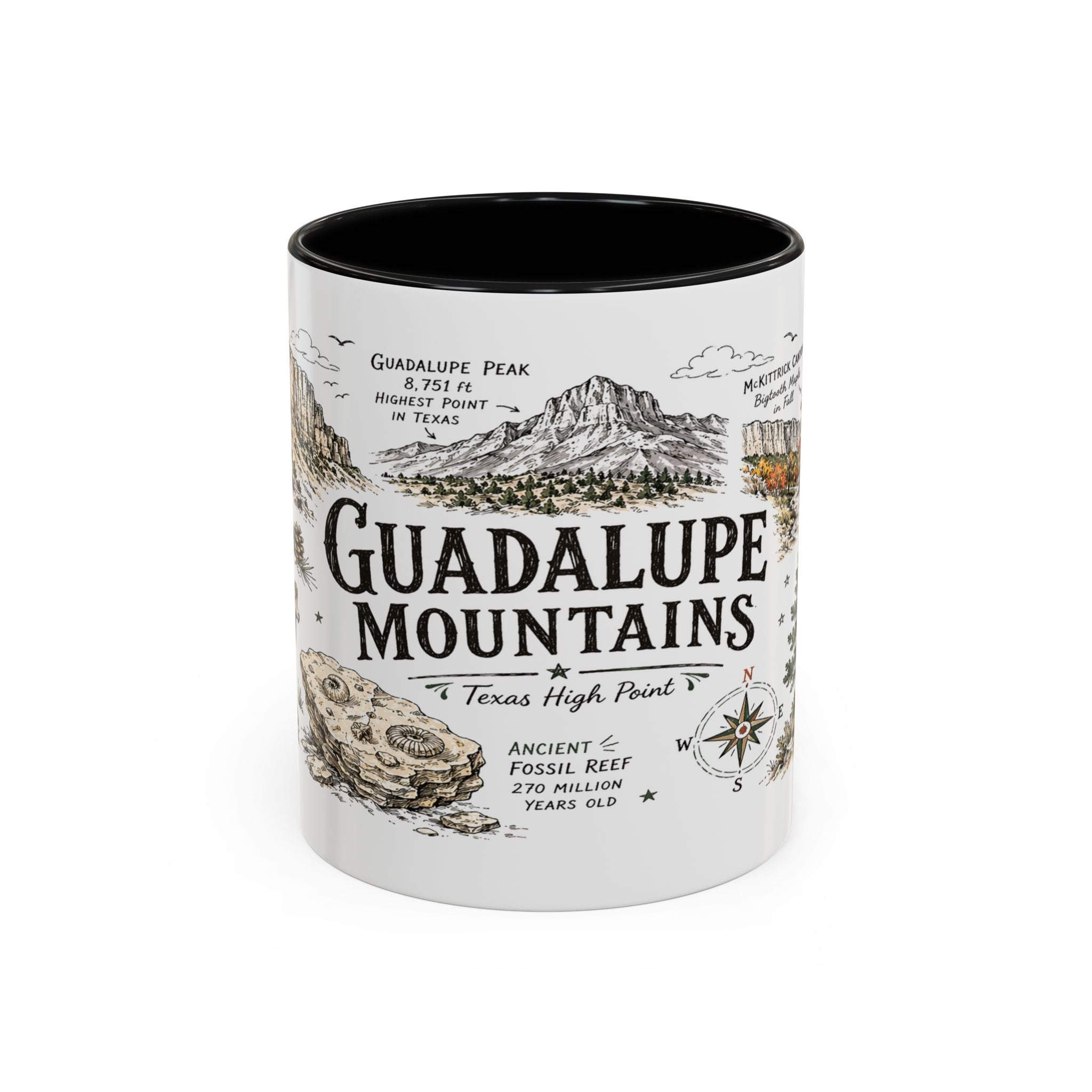 Guadalupe Mountains National Park Coffee Mug | Texas Desert Peaks Hiking Gift | Accent Color Ceramic 11oz 15oz