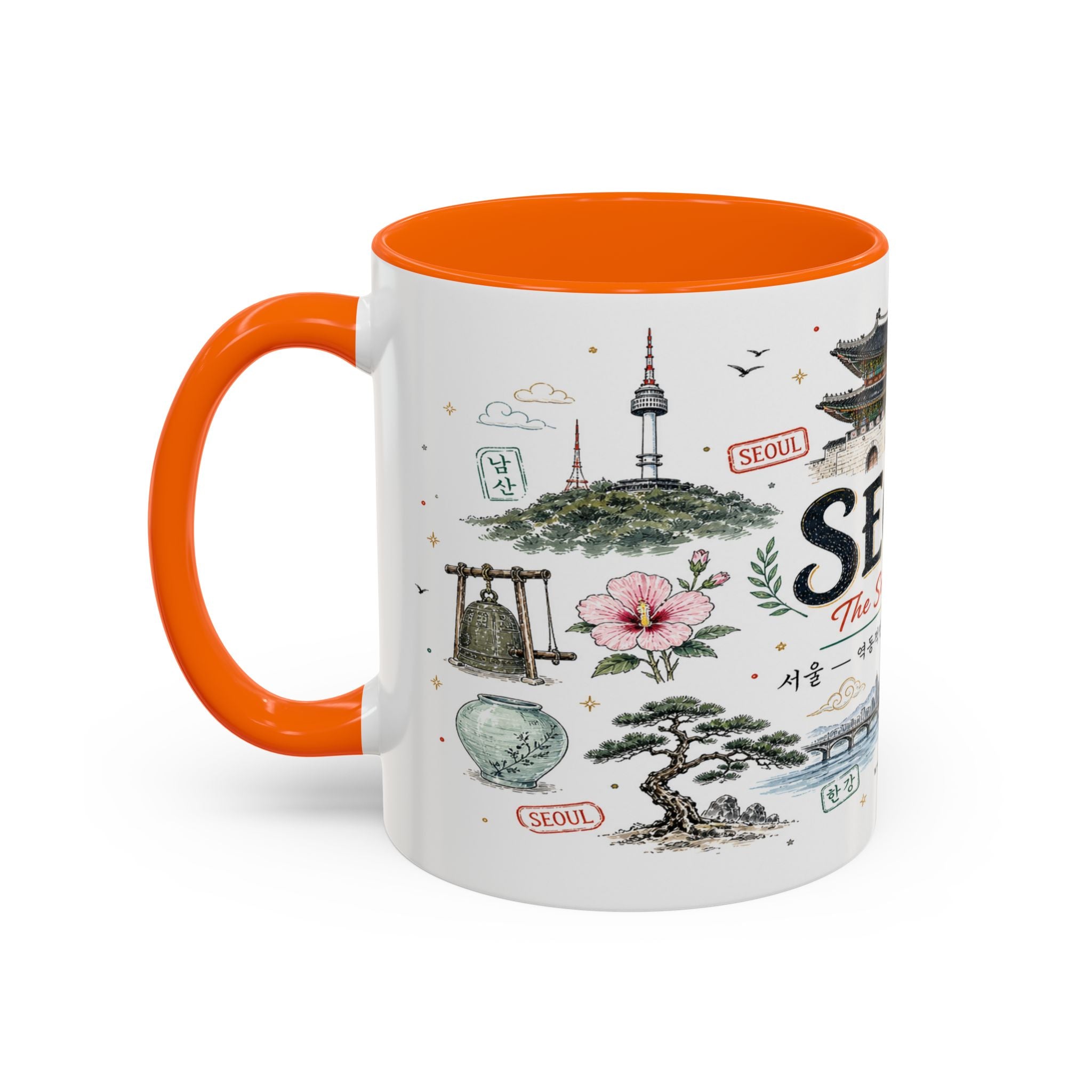 Seoul Coffee Mug | Korea Souvenir Travel Gift | Accent Color Ceramic 11oz 15oz