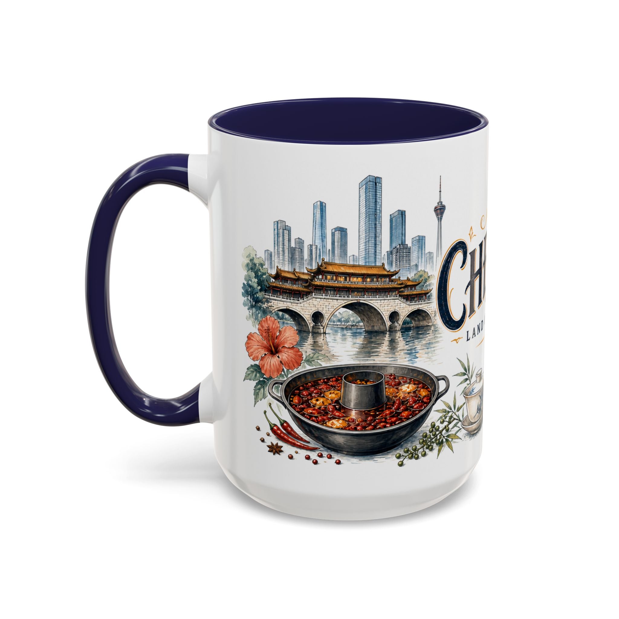 Chengdu Coffee Mug | China Travel Souvenir | Vintage Illustrated City Gift | 11 oz 15 oz Accent Mug