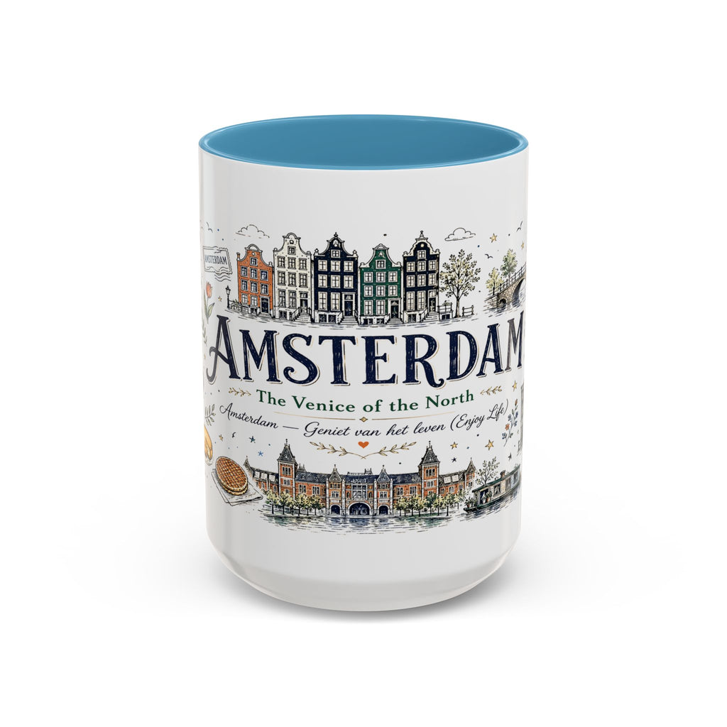 Amsterdam Coffee Mug | Netherlands Souvenir Travel Gift | Accent Color Ceramic 11oz 15oz