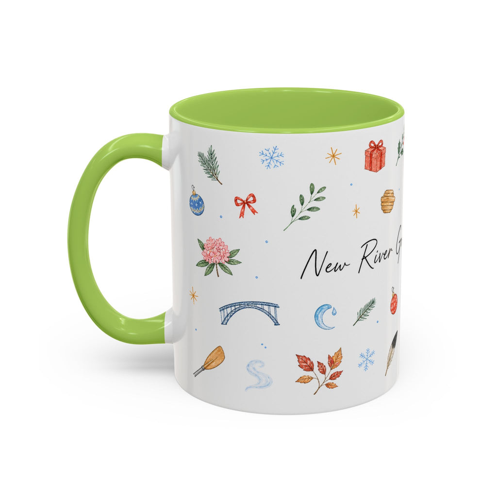 New River Gorge National Park Christmas Mug | Watercolor Travel Souvenir | Holiday Gift | Accent Ceramic Coffee Cup 11oz 15oz