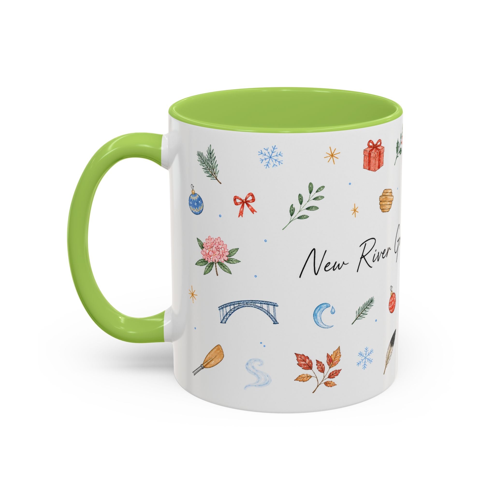 New River Gorge National Park Christmas Mug | Watercolor Travel Souvenir | Holiday Gift | Accent Ceramic Coffee Cup 11oz 15oz