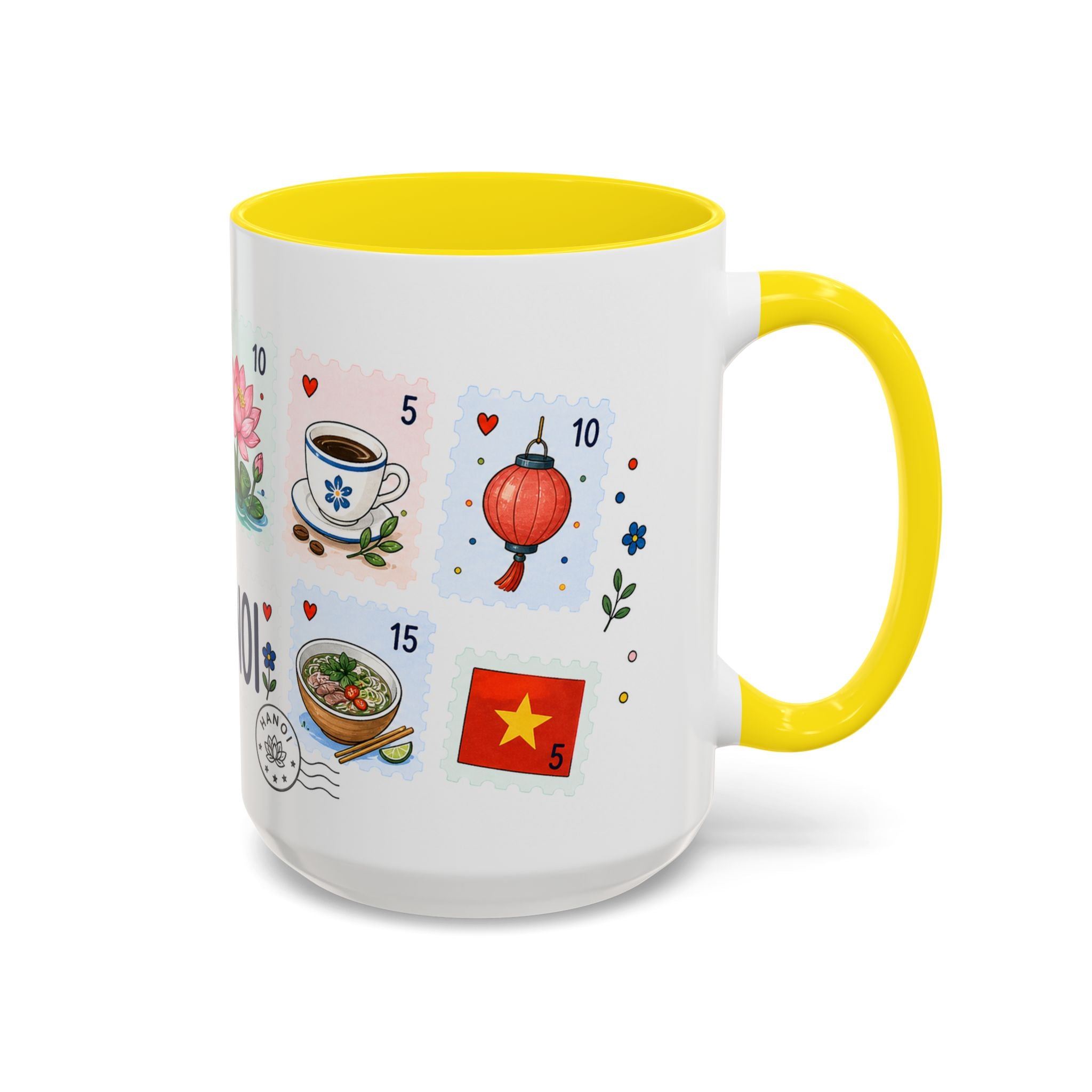 Hanoi Coffee Mug | Postage Stamp Collage Mug | Travel Souvenir Accent Cup 11oz 15oz