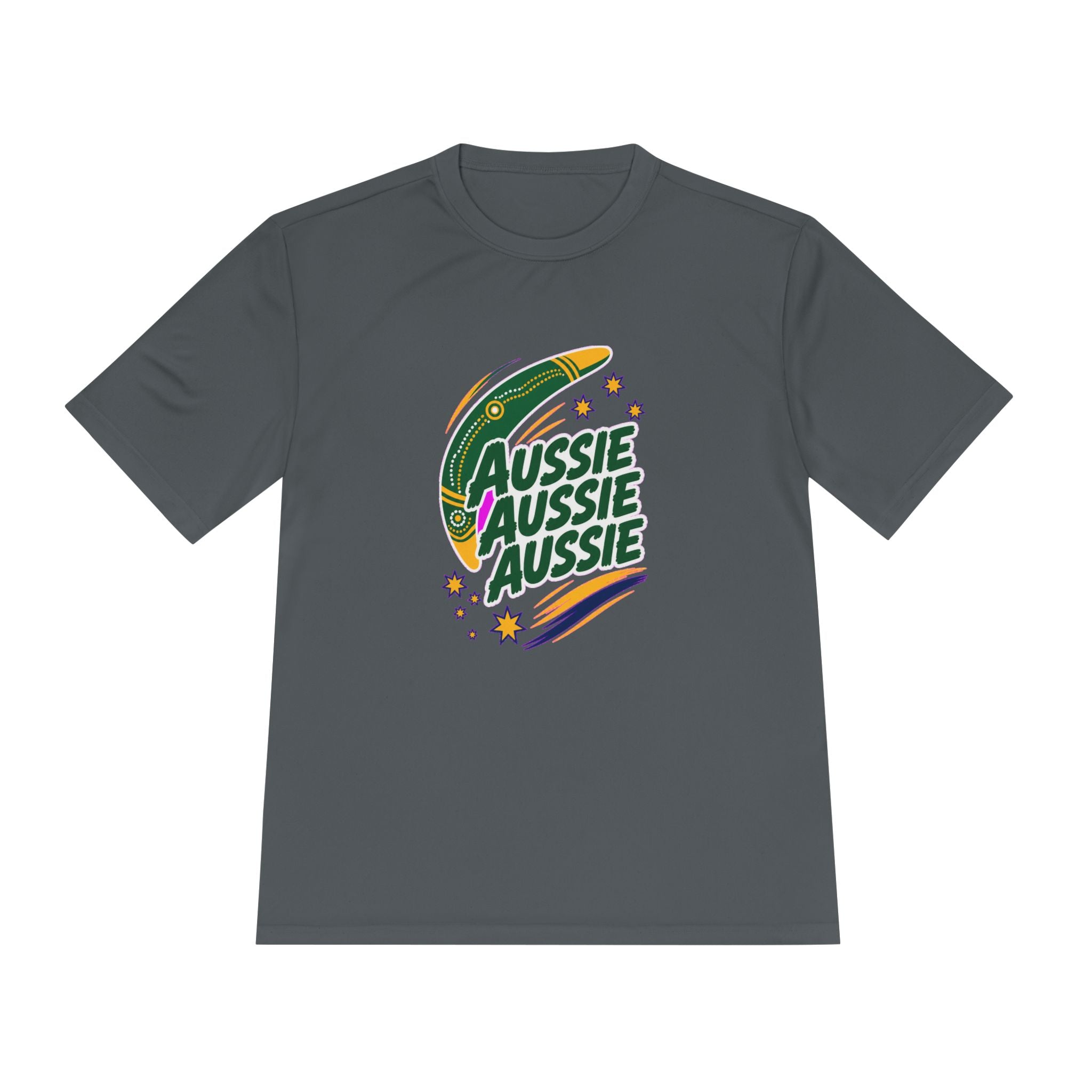 Australia Fan T-Shirt, Aussie Boomerang Design, Moisture Wicking Sport Tee