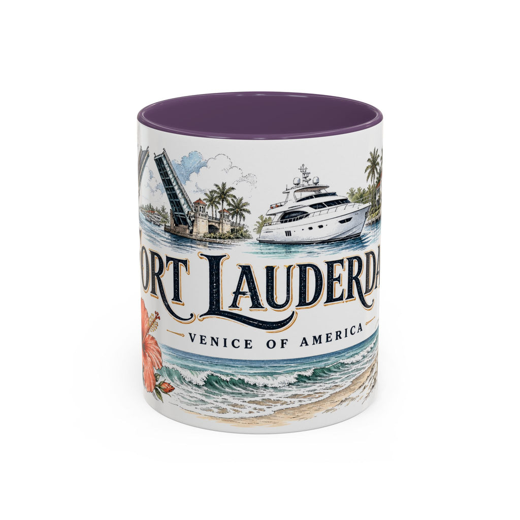 Fort Lauderdale Coffee Mug | United States Travel Souvenir | Vintage Illustrated City Gift | 11 oz 15 oz Accent Mug