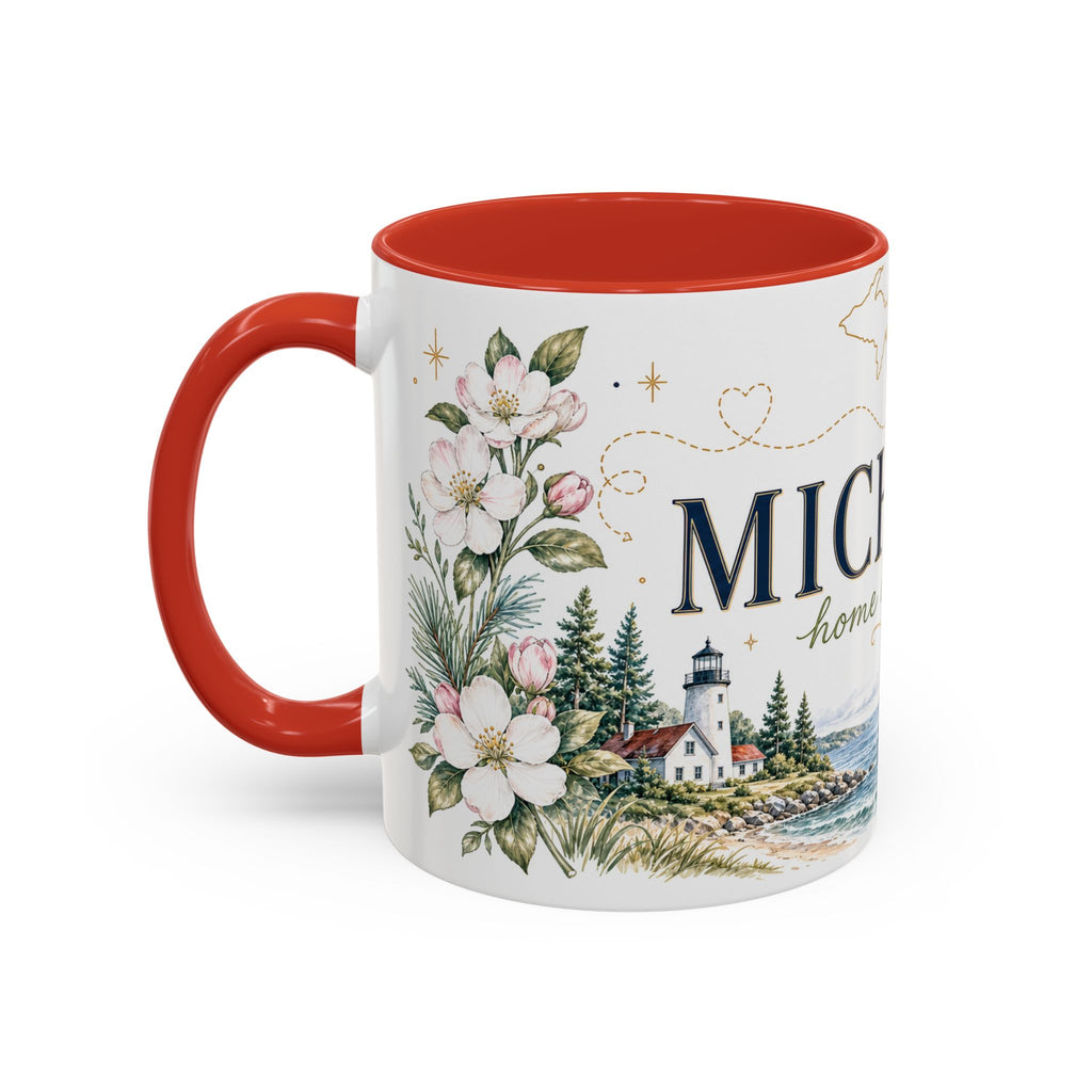 Michigan State Map Mug | Botanical Accents, Lakes Art | Homesick Gift