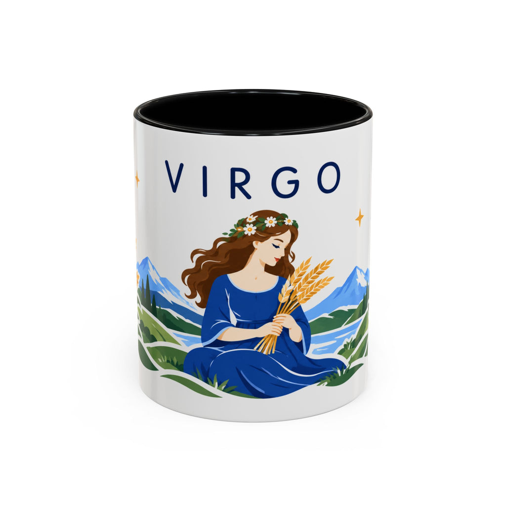 Virgo Zodiac Coffee Mug | Maiden and Wheat Design | Astrology Birthday Gift | 11 oz 15 oz Ceramic Accent Mug