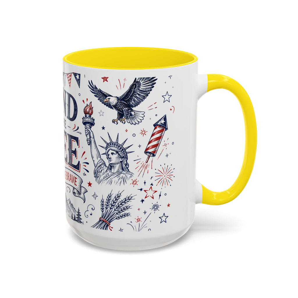 Land of the Free Coffee Mug | Home of the Brave 4th of July Gift | Accent Color Ceramic 11oz 15oz